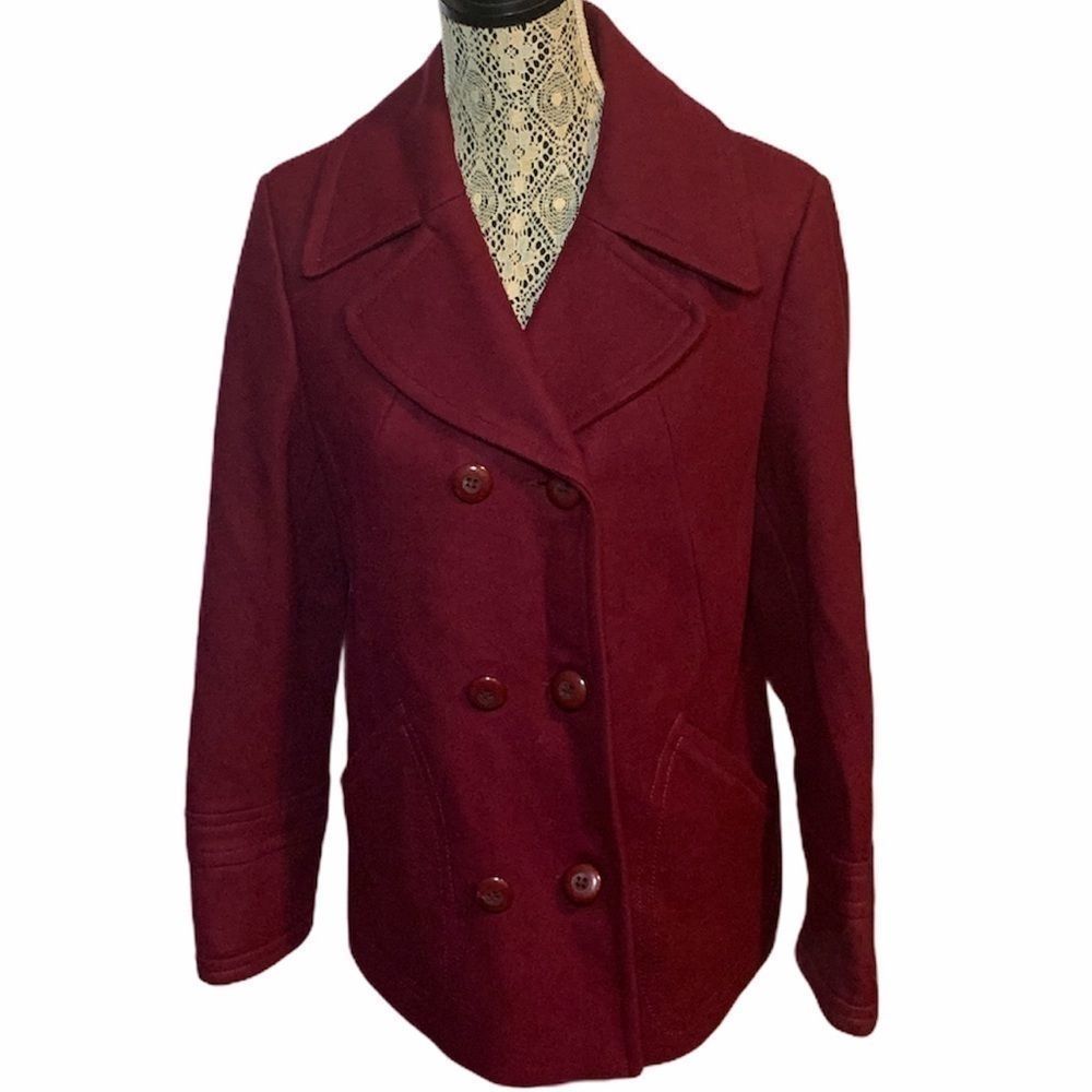 Jessica Double Breasted Collared Pea Coat Medium
